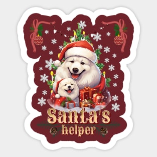 Santa's Helper, Samoyed dog Sticker